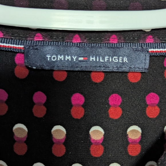 Tommy Hilfiger Women's (S/M) Black Button-Down Blouse w/Multicolored Polka Dots - Picture 3 of 13